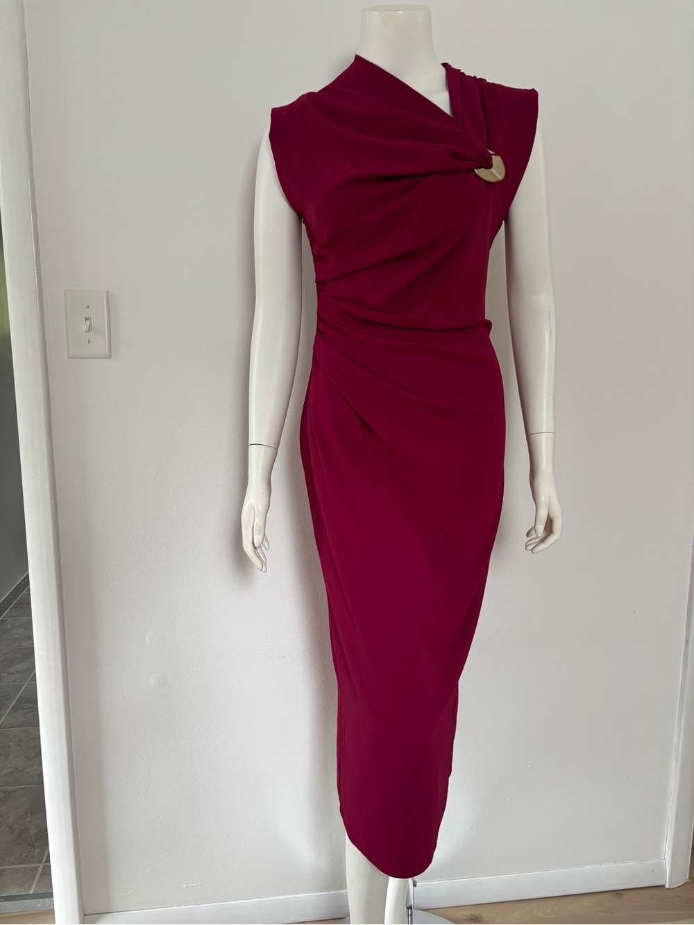 Zara Magenta Twist-Detail Sleeveless Midi Dress